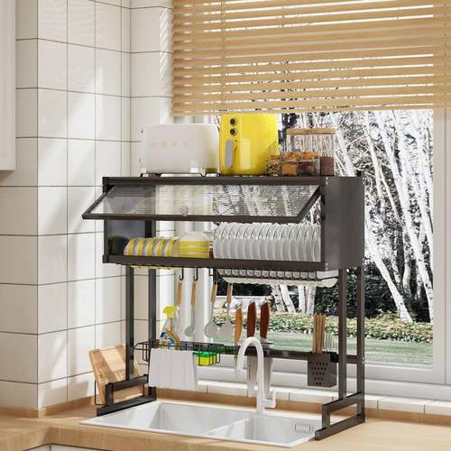 水槽上方碗架盘架沥水架防尘带柜门水槽滤水架家用洗碗槽上收纳架