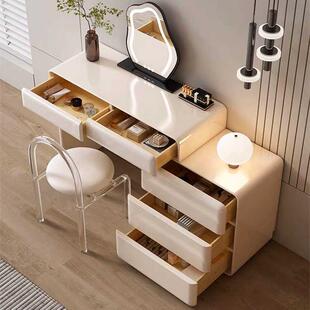 木漆卧室梳妆台斗柜一简体实奶油风伸缩现代约化妆桌烤DDD书桌收