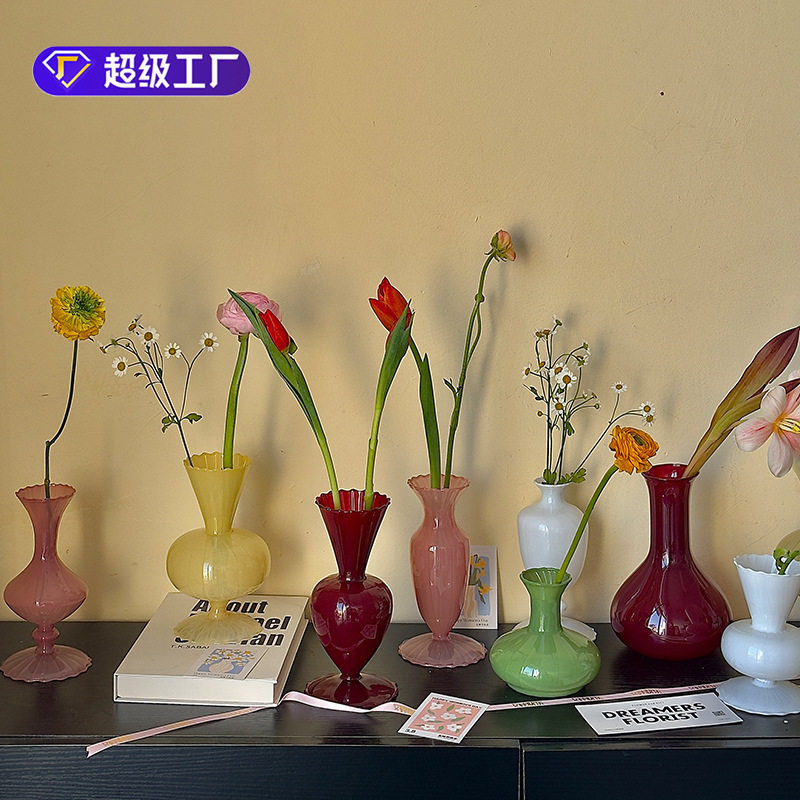 ins洛可可玻璃小花瓶插花摆件