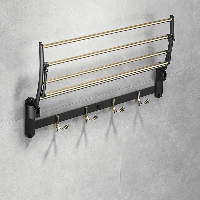 新间款浴室黑叠浴巾架厕金所壁挂置物547架卫生不锈钢活动毛巾折