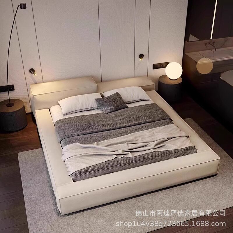 榻榻米布艺床简约现代主卧大床磨砂布床双人床两人互不打扰床高箱