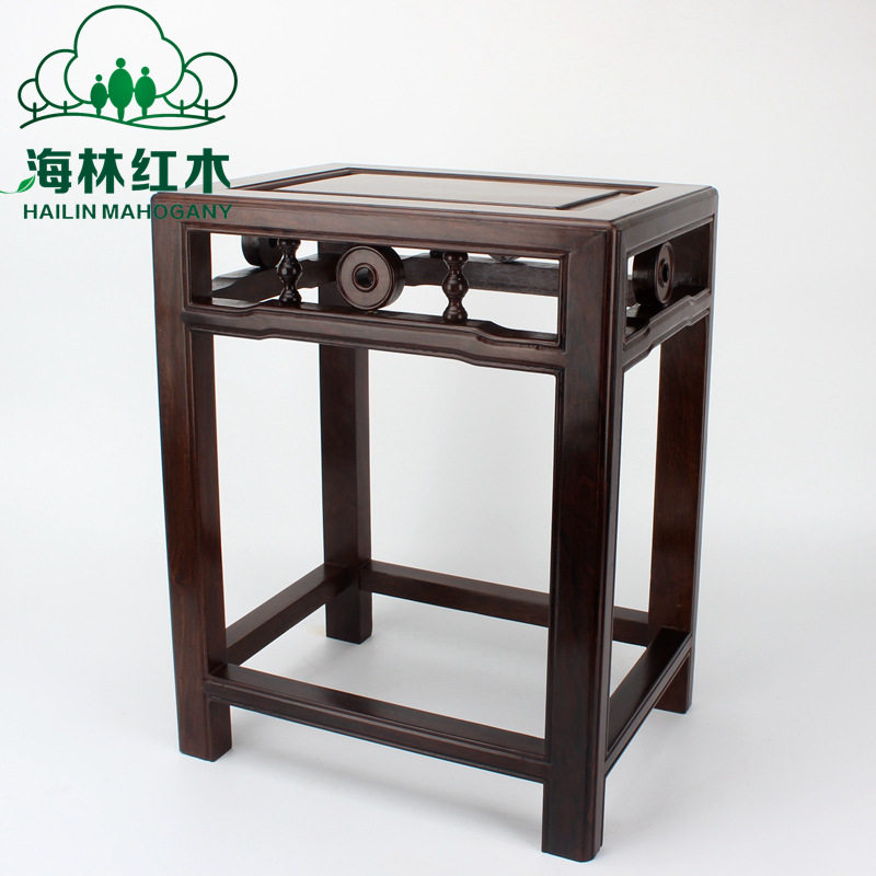 明清古典黑檀木铜钱四方凳