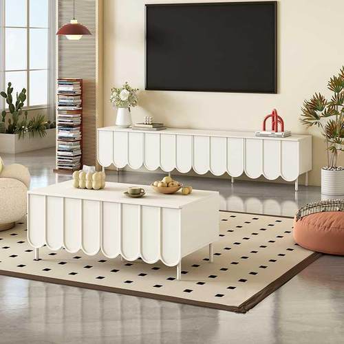 轻奢油风电视柜约现代ds998596小简户型客地柜奶储物电视柜厅茶几