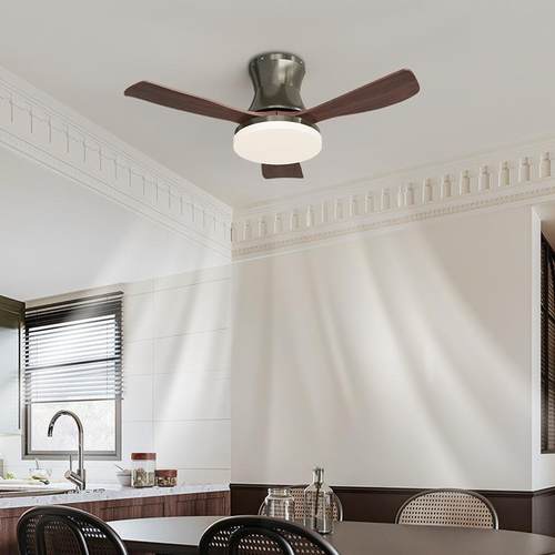 厅风扇灯吊灯2025客款美无品牌/式新复扇古胡桃木色主卧室餐厅灯