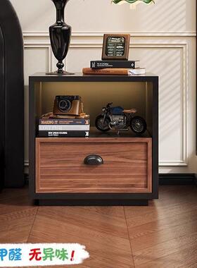 尾钢制床头柜厚柜铁艺斗复古风客厅卧BBV室床柜多加层落地储物收
