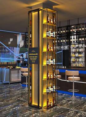 工业8664风酒吧酒架壁挂吧台铁艺墙上清吧柱饰子酒发光架装红柜展