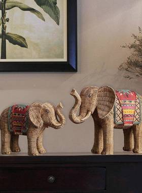 热NWK卖藤编树纹象摆件别墅电视柜客大厅酒玄关脂工柜艺品装饰品