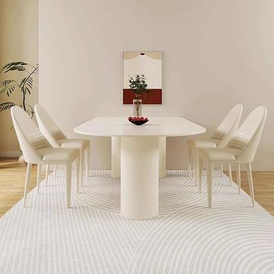 HS板半圆岩台桌一体家用小户型岩板餐桌OGH轻奢餐餐桌岛奶油风餐