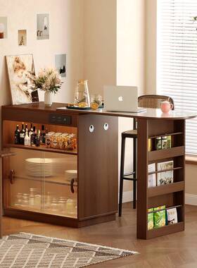 实吧桌子家用阳台休闲可缩小户型隔断岛台台储伸物柜餐木边柜HDC