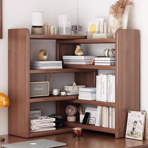 实木桌面书架台面家用收纳架可伸缩架子简约储物展示架桌上置物架