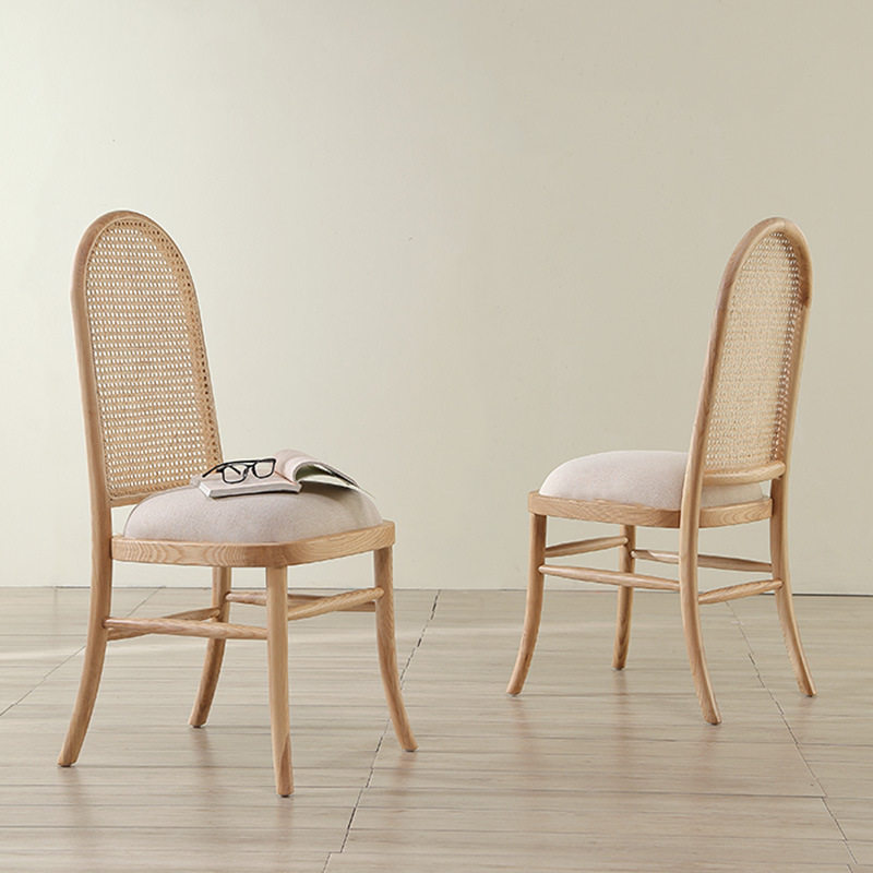 复古实木餐椅北欧简约藤编椅家用餐厅软包休闲椅子原木餐桌椅藤椅