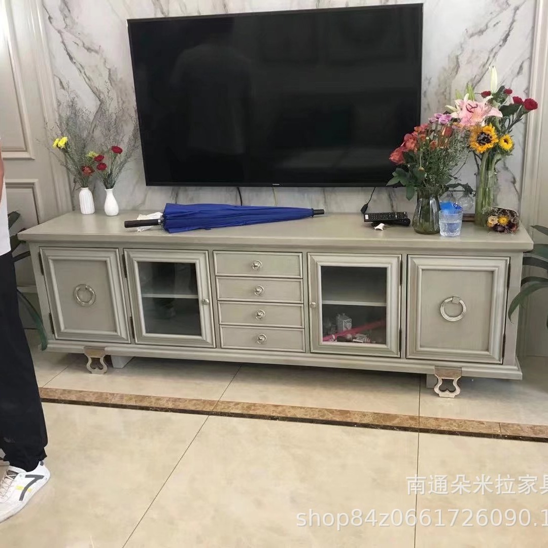 美式乡村莫里印象实木橡木电视柜复古做旧轻奢实木客厅视听展示柜