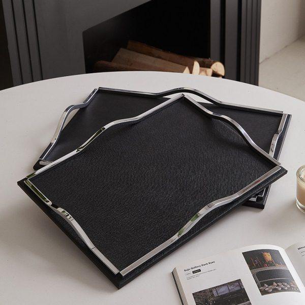 皮革轻奢高档黑色托盘摆件客厅茶几玄关钥匙收纳餐桌酒店浴室香薰,家居饰品,香薰托盘,淘宝优惠券,粉丝福利购,淘宝优惠卷