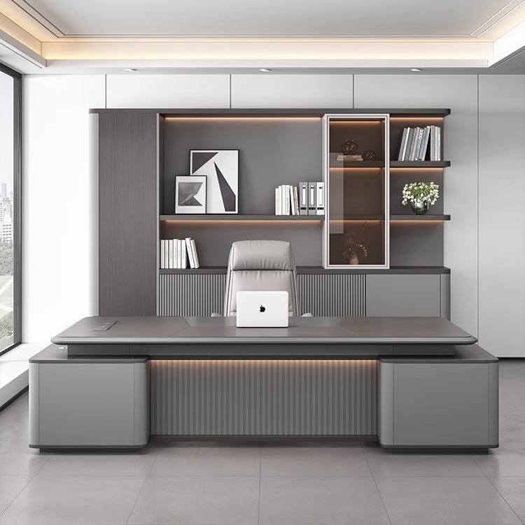 高级感轻奢办公桌老板桌简约现代大班台总裁桌经理桌主管桌椅单人