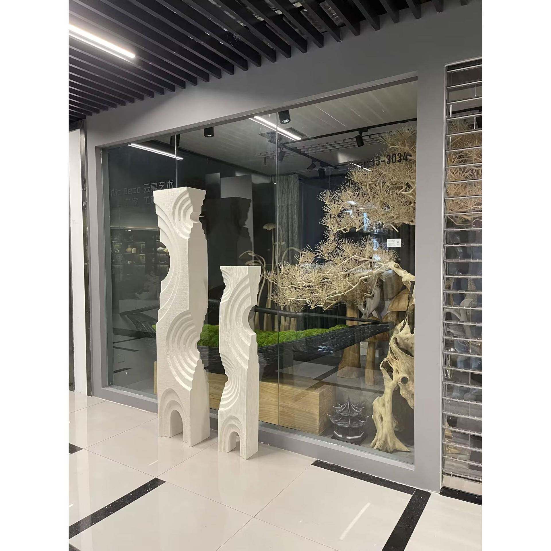 木质抽象雕塑摆件2件套酒店地产别墅软装其他装饰摆件