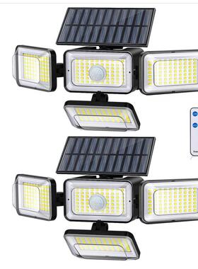 太阳能安防4头一体/分体太阳能感应车库288LED感应壁灯带红外遥控