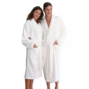 加厚加长款情侣白色割绒睡袍女秋冬季男士浴衣冬天全棉割绒浴袍大