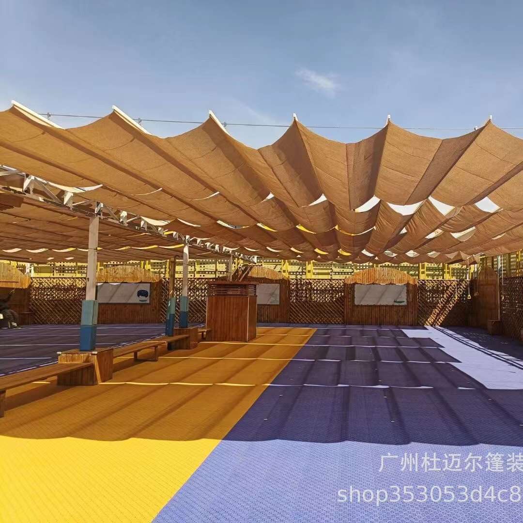 幼儿园波浪天幕彩色可手动可电动伸缩推拉遮阳网加密加厚隔热防晒
