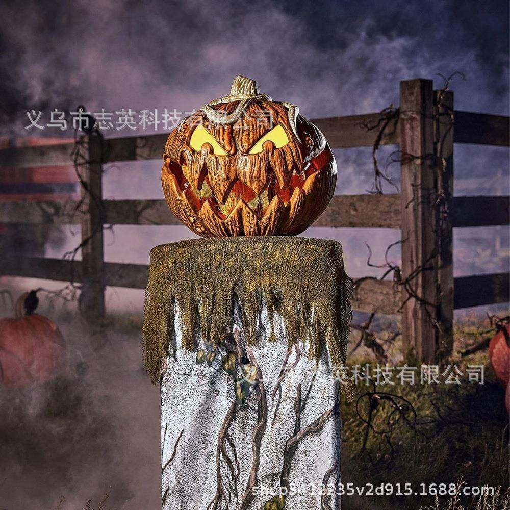 热卖LED发光南瓜摆件会说话弹出式吓人发光南瓜灯万圣节道具