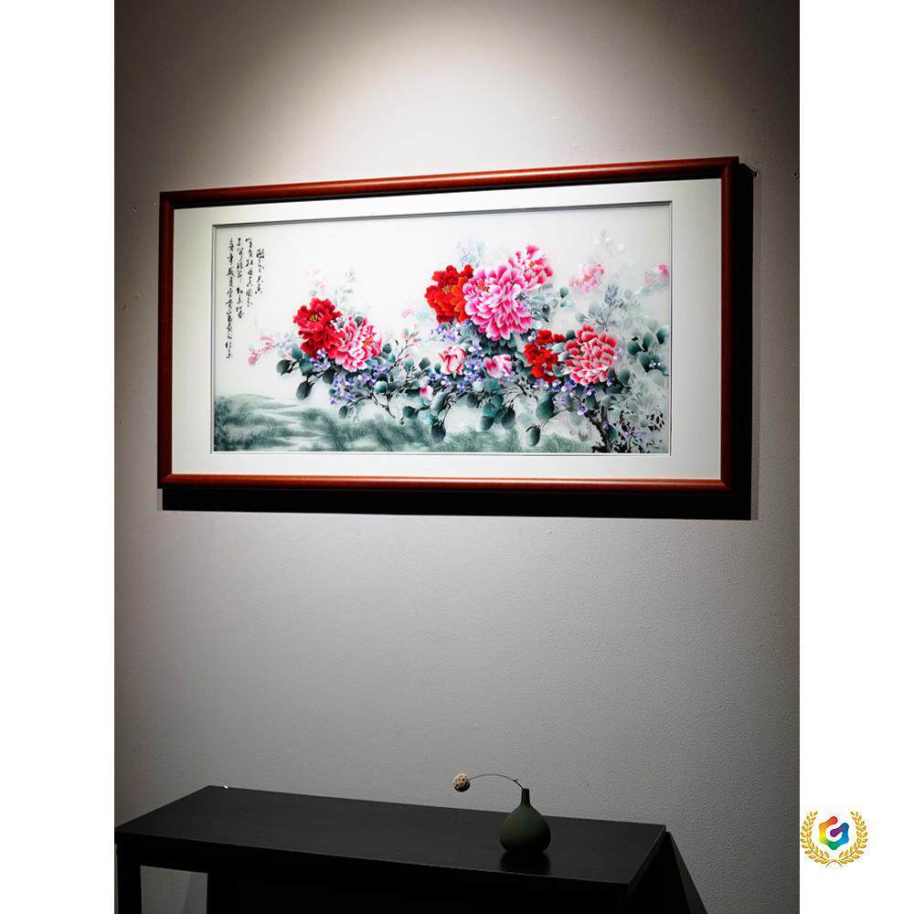刺绣画苏绣成品客厅挂画国色天香富贵牡丹苏州手工中式餐厅装饰画