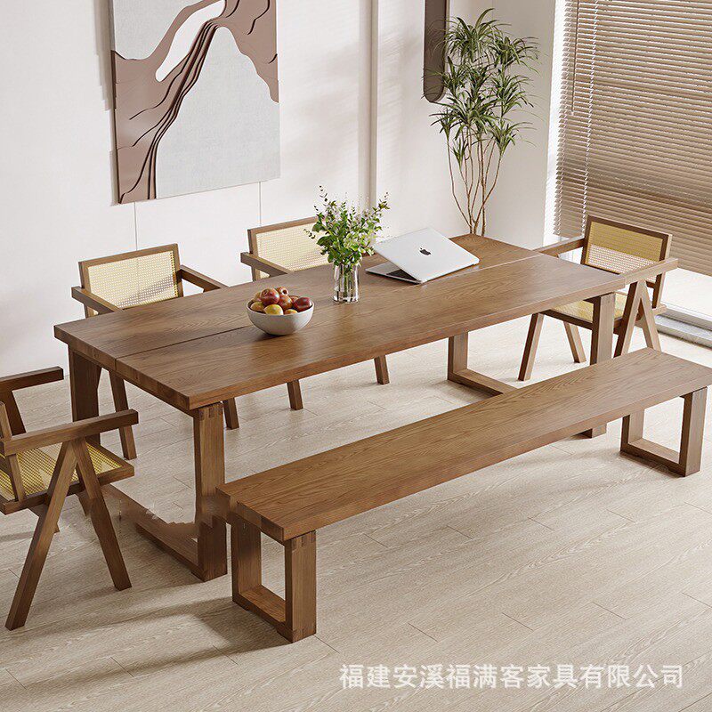 现代简约实木餐桌客厅长桌小户型白蜡木桌子餐厅多人位餐桌椅组合