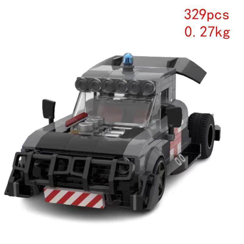 热卖现货MOC-187299小颗粒拼装积木拖小车系列警车模型摆件