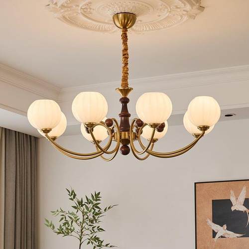 中古风客厅创意大气吊灯新款国潮风餐厅卧室书房护眼吊灯实木灯具