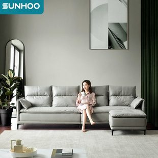 双虎轻奢现代沙发客厅三四人位直排意式极简乳胶科技布艺沙发065