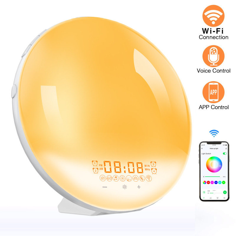 模拟日出智能唤醒灯 WiFi语音APP控制LED七彩床头日落睡眠灯闹钟