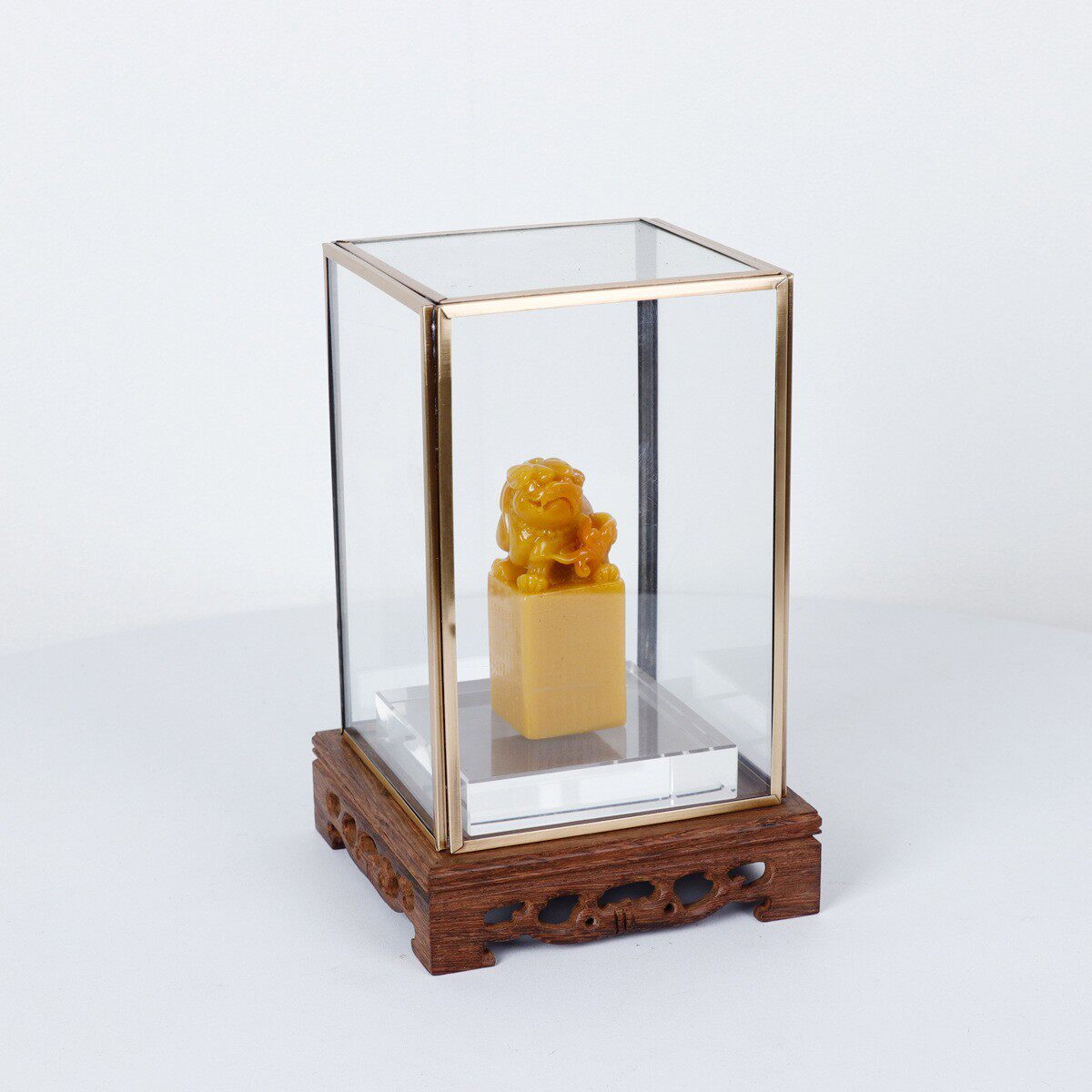 现代新中式玻璃罩黄色印章展示摆件样版房展厅书房书桌茶室饰品
