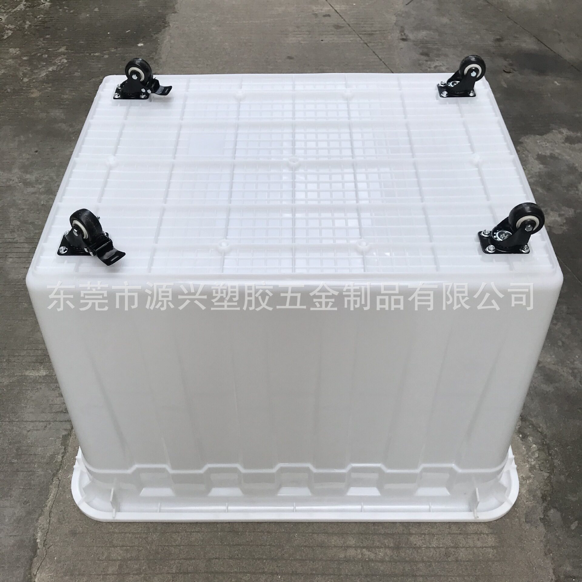 带脚刹滑轮周转箱400L手推车间中转收纳储物箱 水产渔箱运输方桶