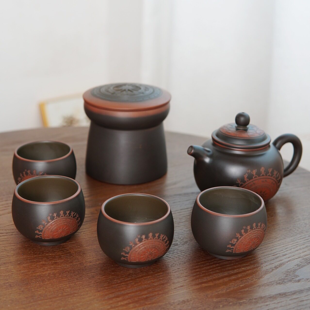 广西手工茶罐六堡茶防潮透气泥兴陶存醒茶罐壶杯套装文创茶具