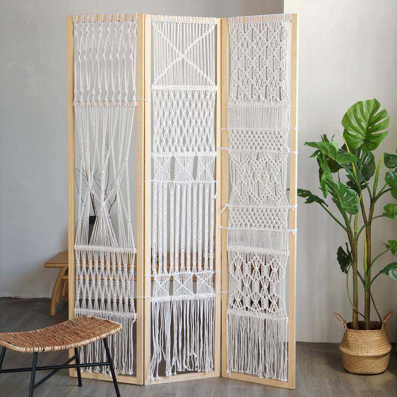 实木手工棉绳编织屏风进门遮挡客厅书房办公室折叠移动伸缩屏风,电子元器件市场,其它元器件,淘宝优惠券,粉丝福利购,淘宝优惠卷