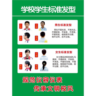 学校仪容仪表男女中学生标准发型墙贴纸展板写真海报印制