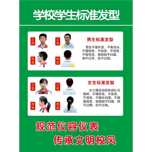 学校仪容仪表男女中学生标准发型墙贴纸展板写真海报印制
