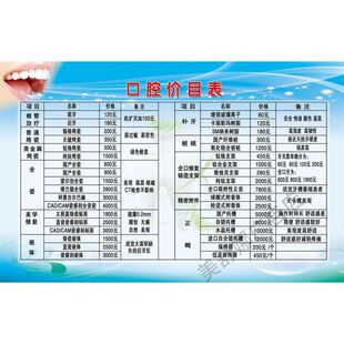 口腔牙科价目表医院门诊医美整形价格设计制作收费价目挂牌墙贴