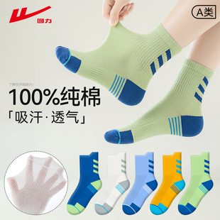 回力儿童袜子纯棉a类100全棉春夏薄款男童网眼男孩中大童初中生袜