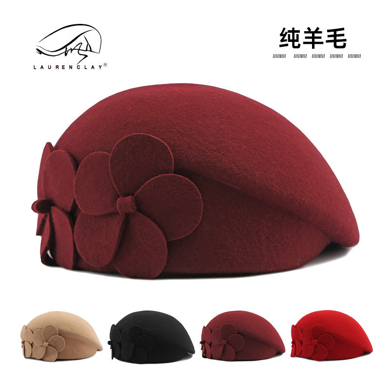 纯色羊毛贝雷帽女士秋冬新款百搭羊毛呢优雅气质穿搭空姐帽画家帽