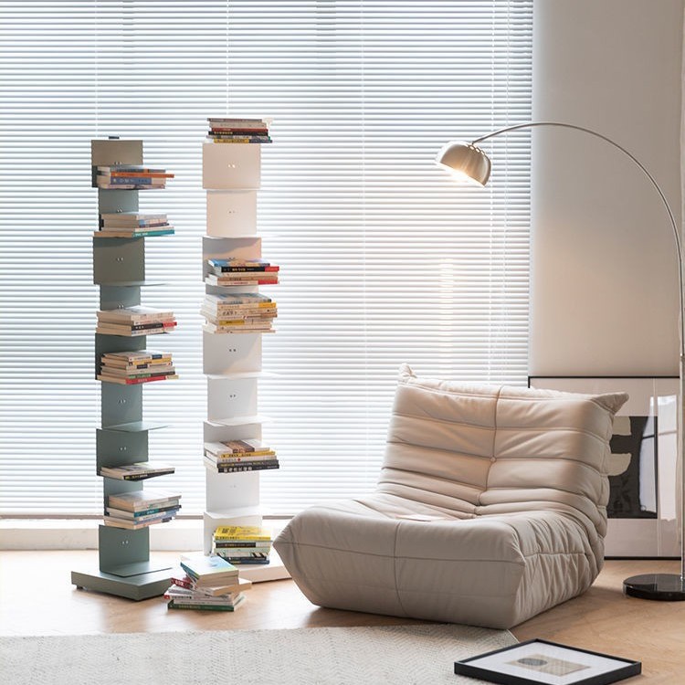 北欧书架不锈钢隐形落地置物架小型中古窄书柜收纳架简约家居网红