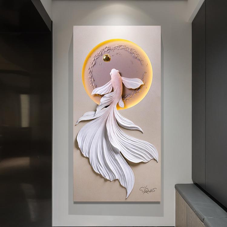 玄关入户立体壁画客厅挂画走廊过道灯光进门现代轻奢装饰画