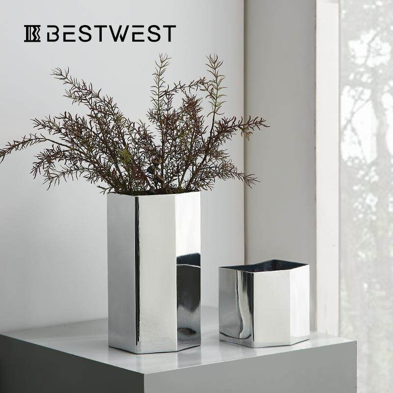 博西家居电镀几何直筒玻璃花瓶摆件家居轻奢客厅样板间装饰品,机械设备,其他机械设备,淘宝优惠券,粉丝福利购,淘宝优惠卷