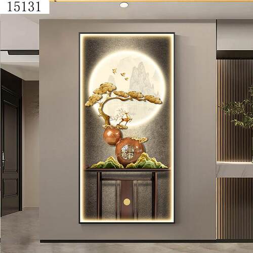 葫芦挂画新中式玄关装饰画入户门走廊过道壁画寓意好轻奢麋鹿壁画