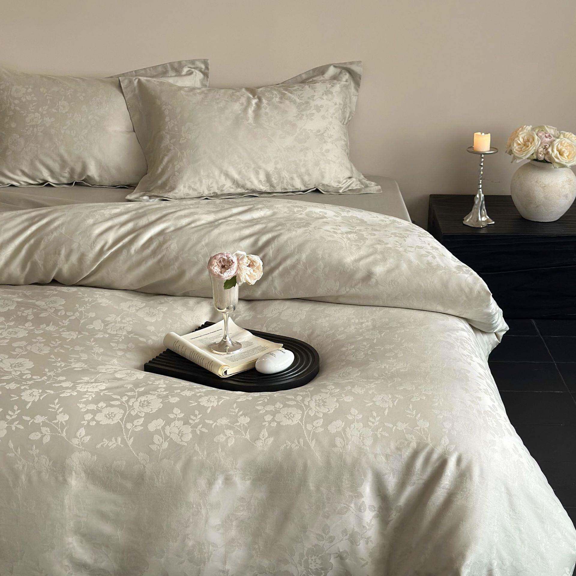 花岛与海-100S长绒棉纯棉提花四件套床单全棉被套床上用品轻奢风