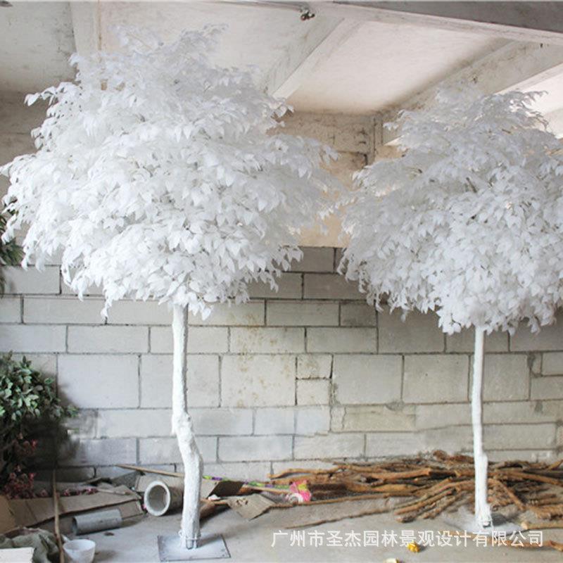 仿真白色榕树室内外婚庆特色装饰阻燃丝印布叶广州仿真榕树