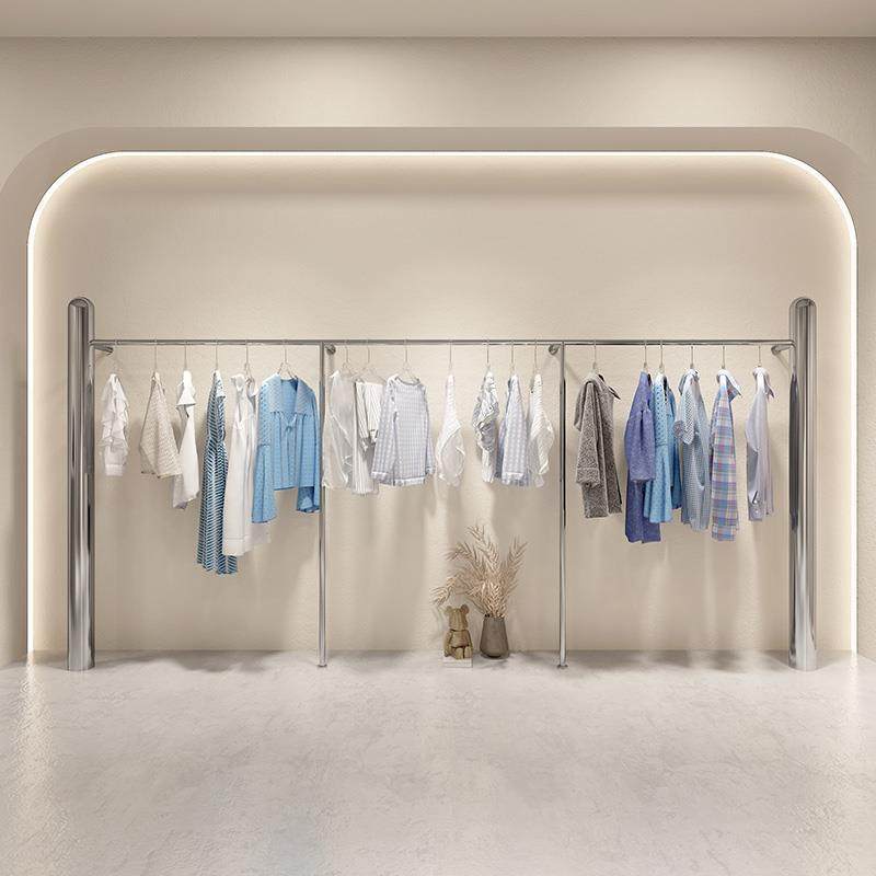 服装店展示架不锈钢上墙挂衣杆女装店时尚简约落地式货架陈列道具