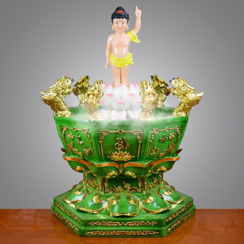 厂家直供汉白玉浴佛盆批发九龙吐水浴佛太子像浴佛勺整套佛诞用品