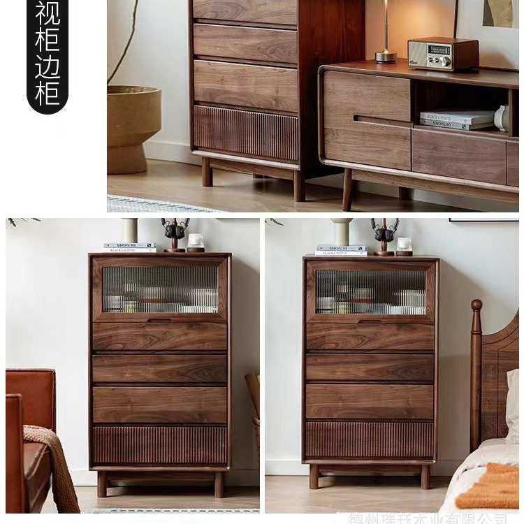 |黑胡桃木餐边柜实木斗柜客厅储物柜收纳柜床头柜北欧原木