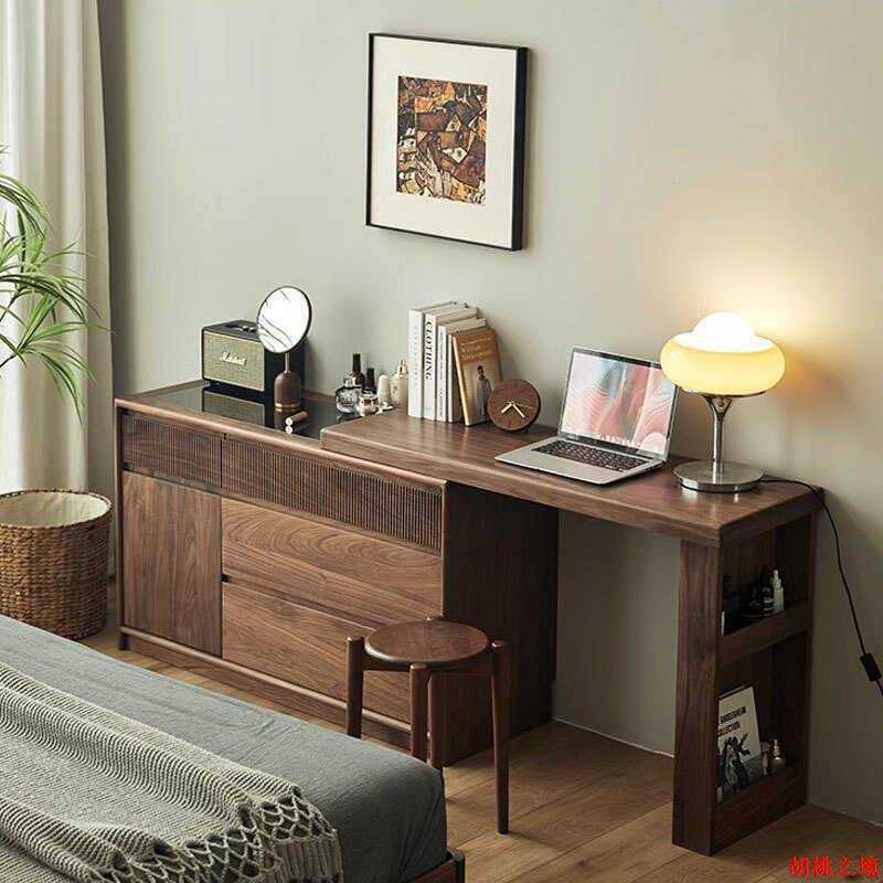 北美黑胡桃木斗柜梳妆台桌一体卧室床尾转角柜北欧实木樱桃木化妆