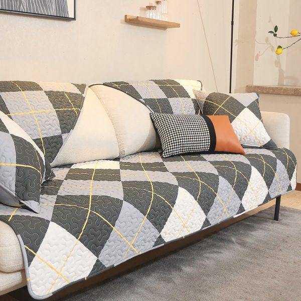 全棉简约现代沙发垫套罩四季通用防滑坐垫格子布艺加厚靠背巾定做