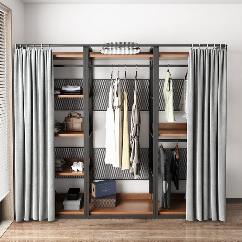 步入式实木衣柜架衣帽间置物架落地金属铁艺开放式衣架卧室挂衣架